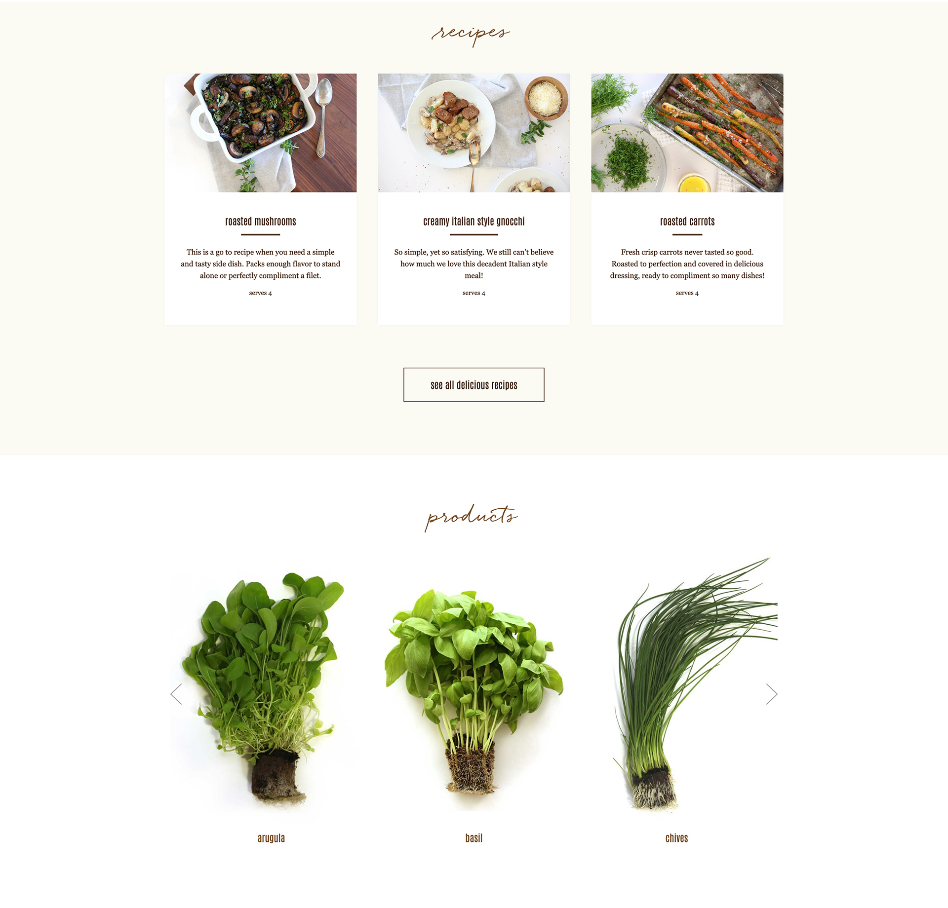 living herbs company website layout and design